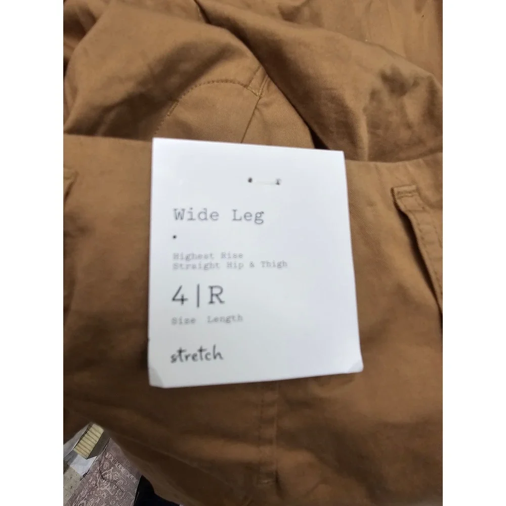 A New Day Womens Wide Leg Cargo Pants Brown Cotton Blend Casual Size 4